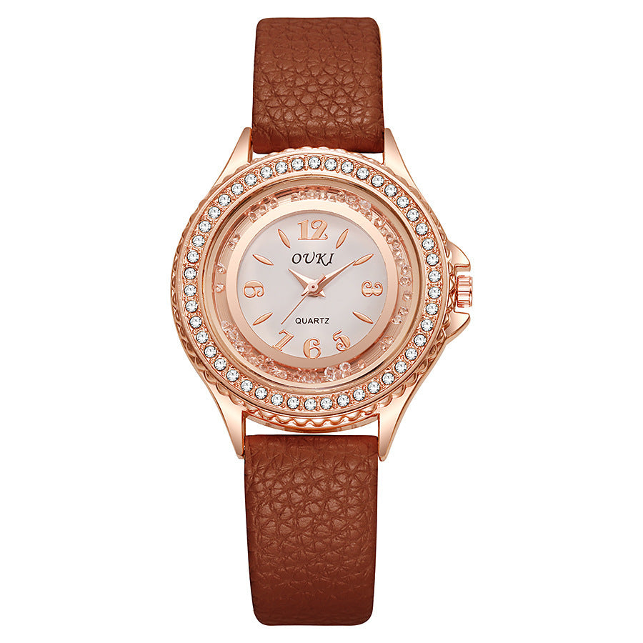 Stylish And Minimalist Round Rhinestone Womens Watch