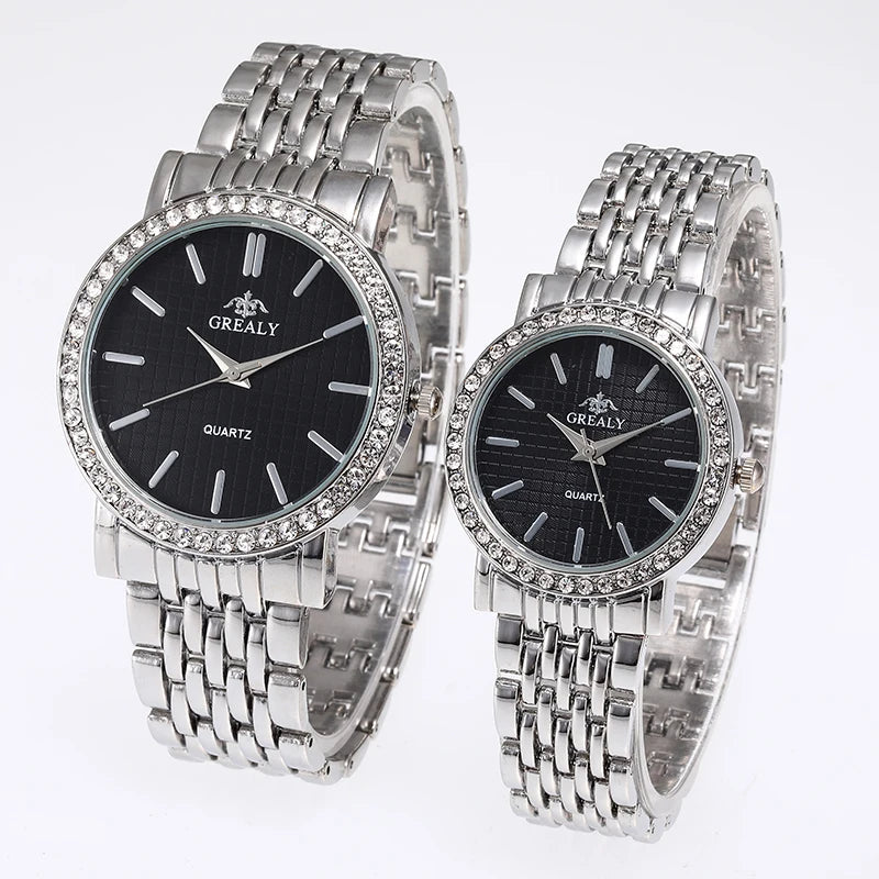 Fashionable Diamond-Encrusted Bracelet Watch with Roman Numerals, Casual Steel Band Watch for Men, Couple's Quartz Gift Women's Watch