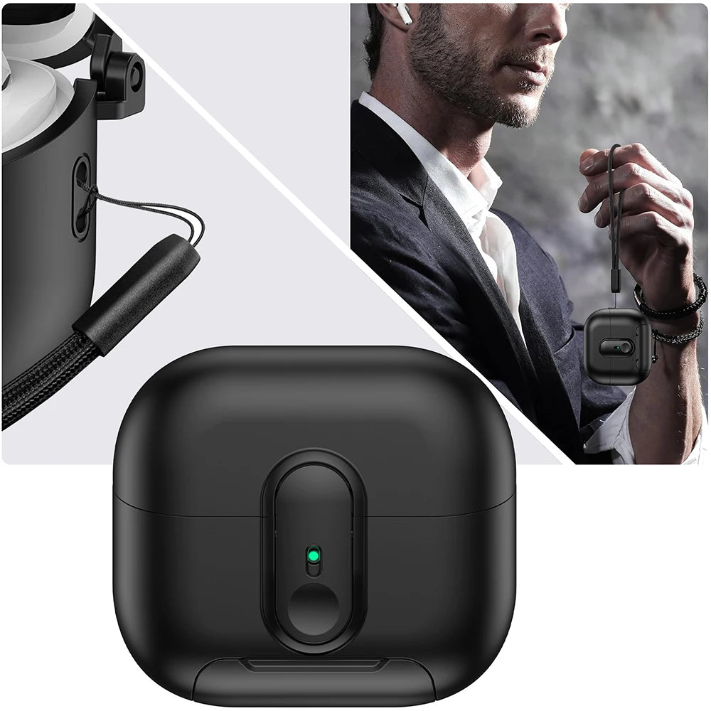 Security Lock Case For Samsung Galaxy Buds 3 Pro Buzz 3 Pro TPU Cover With Lanyard Phone Stand Shockproof Charging Box Coque