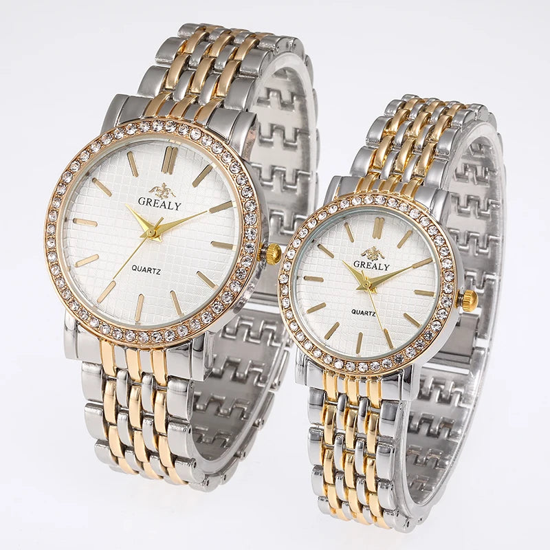 Fashionable Diamond-Encrusted Bracelet Watch with Roman Numerals, Casual Steel Band Watch for Men, Couple's Quartz Gift Women's Watch