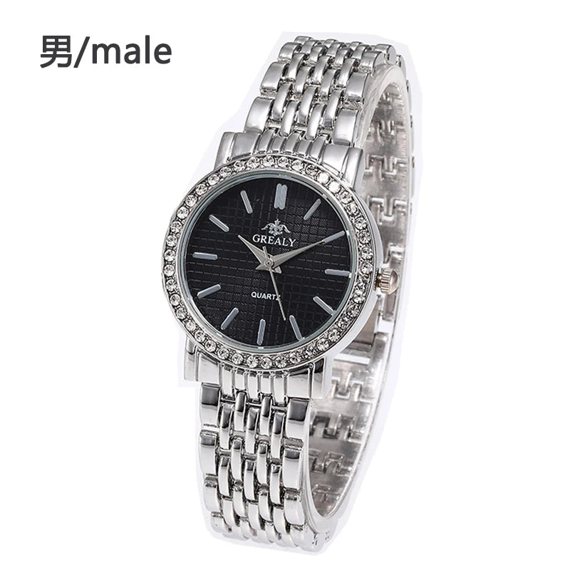 Fashionable Diamond-Encrusted Bracelet Watch with Roman Numerals, Casual Steel Band Watch for Men, Couple's Quartz Gift Women's Watch