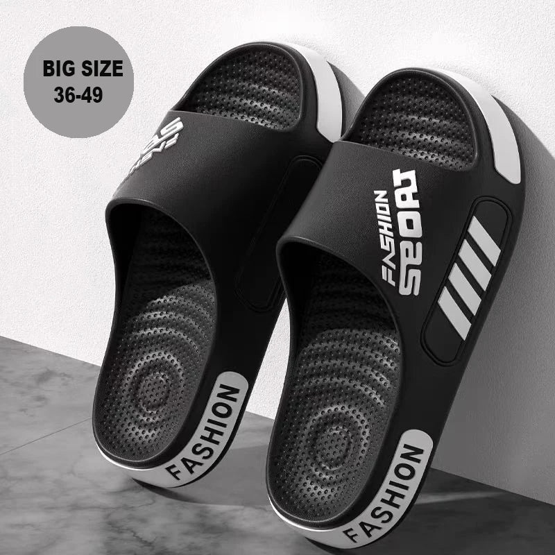 Big Size 48-49 Men Slippers Summer Flat Sole Home Slippers For Women Man Open Toe Trend Slides Couple Light Beach Shoes Sandals