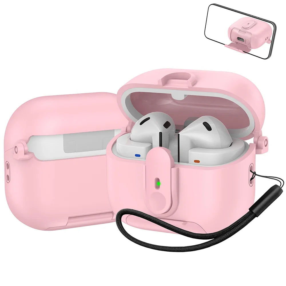 Security Lock Case For Samsung Galaxy Buds 3 Pro Buzz 3 Pro TPU Cover With Lanyard Phone Stand Shockproof Charging Box Coque