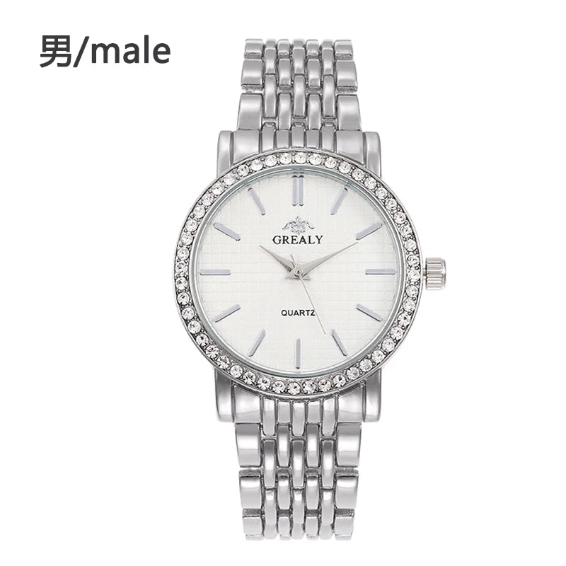 Fashionable Diamond-Encrusted Bracelet Watch with Roman Numerals, Casual Steel Band Watch for Men, Couple's Quartz Gift Women's Watch