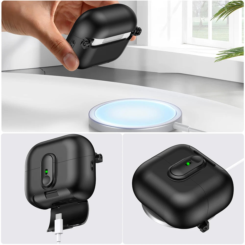 Security Lock Case For Samsung Galaxy Buds 3 Pro Buzz 3 Pro TPU Cover With Lanyard Phone Stand Shockproof Charging Box Coque