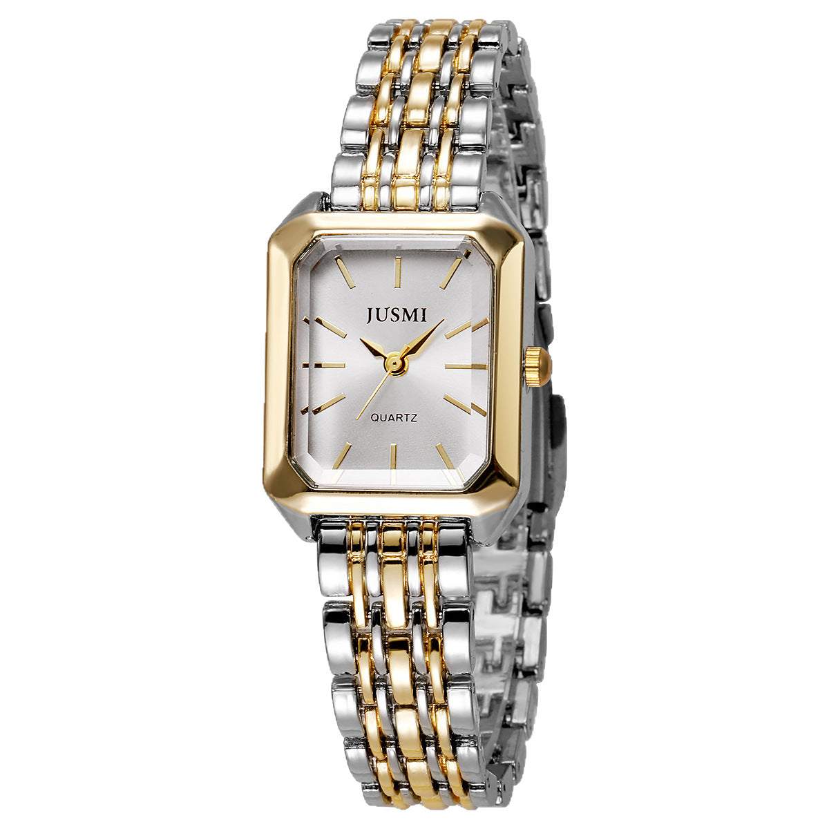 Square Meridian-Style Dial Fashionable Personalized Quartz Watch With Steel Band