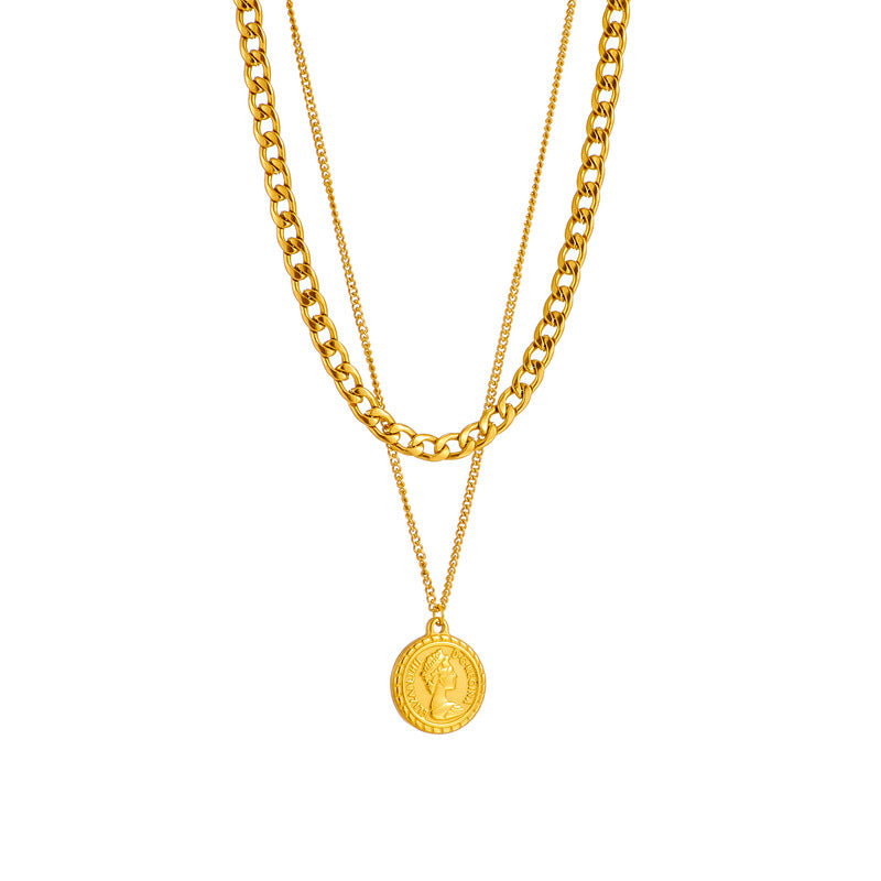Geometric Portrait Coin Pendant Necklace For Women New Charm Multilayer Choker Chain Jewelry Gift Fashion Jewelry